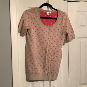 Tan and pink maternity sweater.